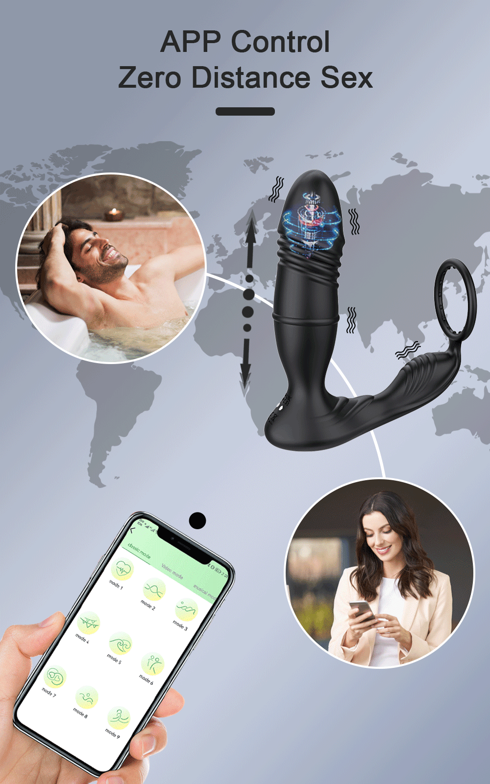 Male Thrusting Prostate Massager Bluetooth APP Vibrator for Men Gay Anal Plug Wireless Remote Butt Plug Sex Toy for Couples