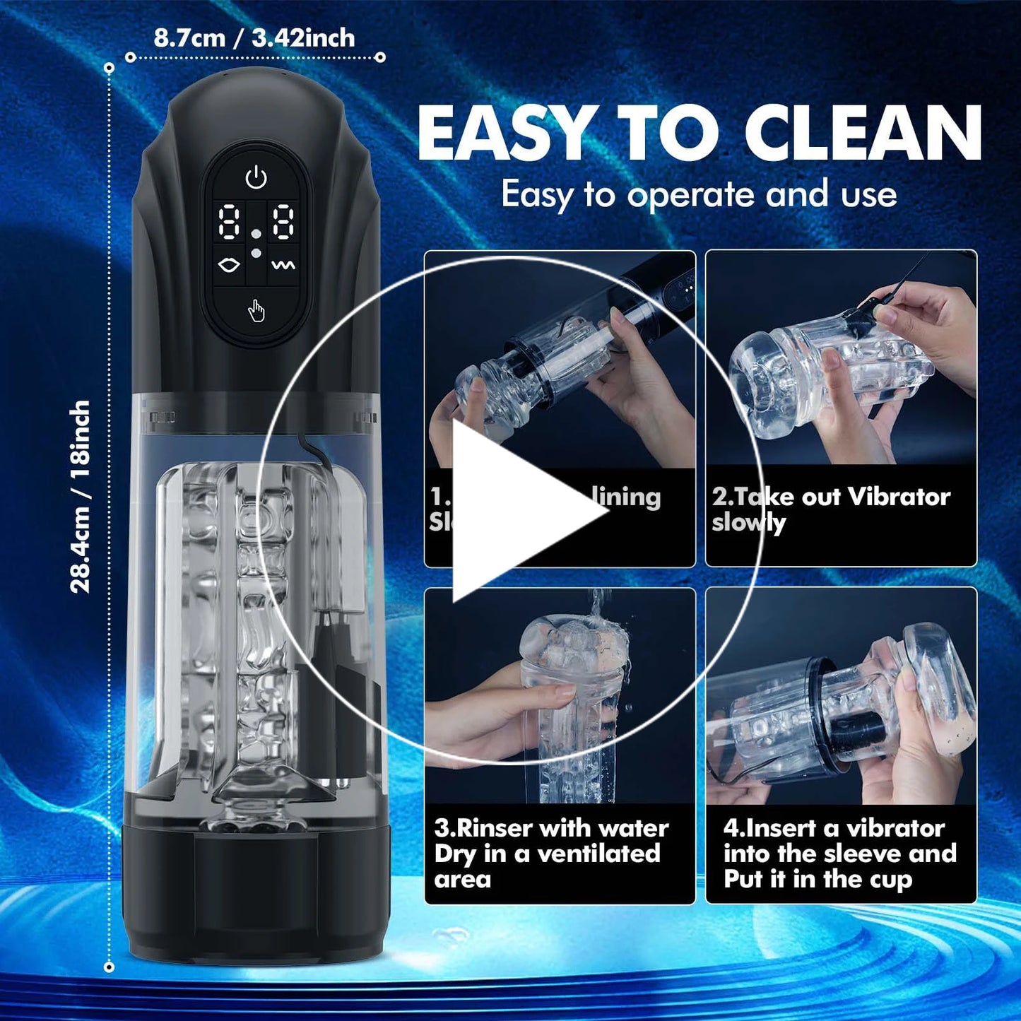 Automatic Suck Male Masturbator with 3D Textured Rubber Vagina for Men Penis Pumps Cup Hands Free Blowjob Stroker Pocket Pussy
