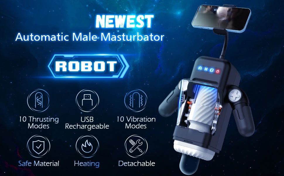 Automatic Male Masturbator Blowjob Machine Man Sex Toy with 10 Thrusting Vibrating & Heating Modes Real Vagina Masturbation Cup