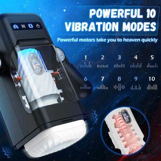 Automatic Male Masturbator Blowjob Machine Man Sex Toy with 10 Thrusting Vibrating & Heating Modes Real Vagina Masturbation Cup