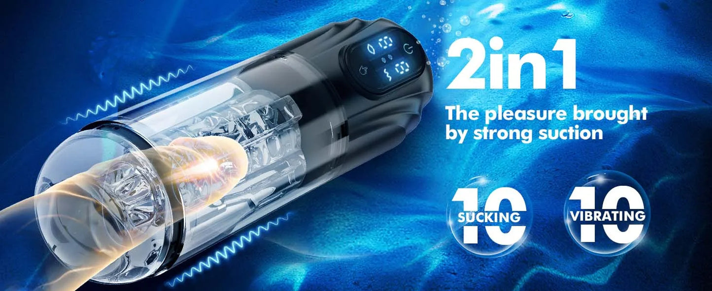 Automatic Suck Male Masturbator with 3D Textured Rubber Vagina for Men Penis Pumps Cup Hands Free Blowjob Stroker Pocket Pussy