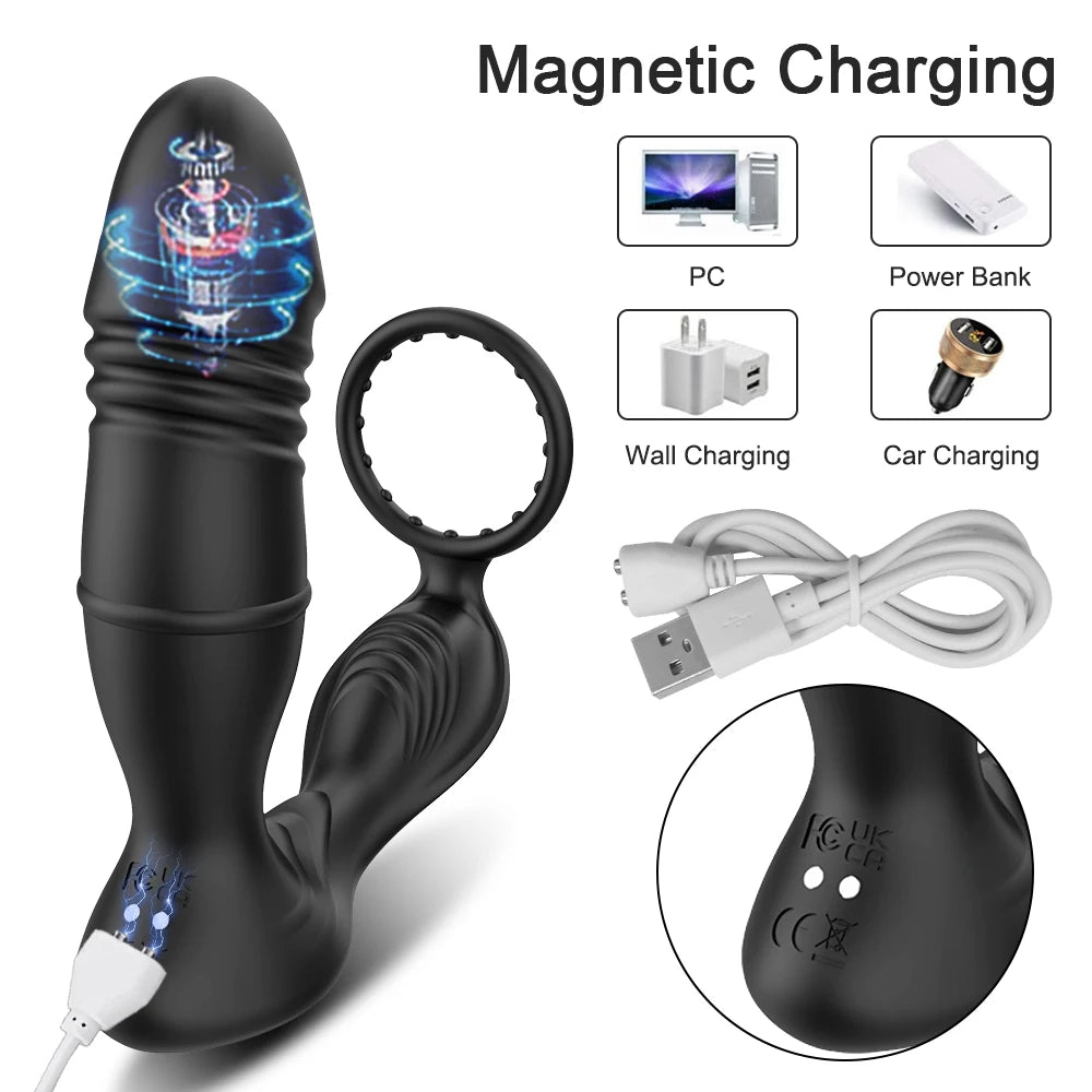 Male Thrusting Prostate Massager Bluetooth APP Vibrator for Men Gay Anal Plug Wireless Remote Butt Plug Sex Toy for Couples