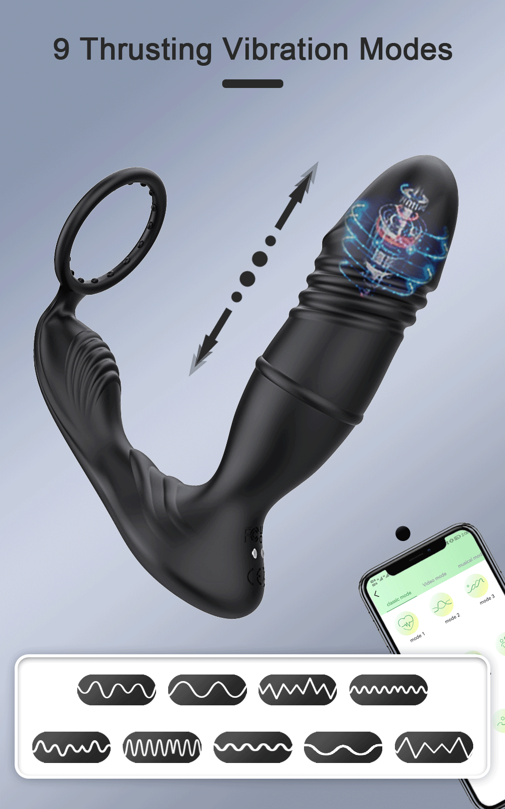 Male Thrusting Prostate Massager Bluetooth APP Vibrator for Men Gay Anal Plug Wireless Remote Butt Plug Sex Toy for Couples