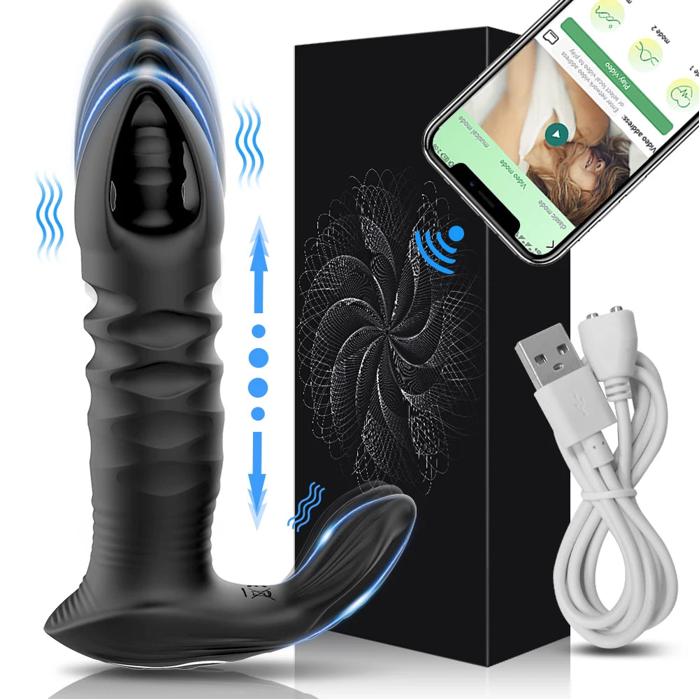 Male Thrusting Prostate Massager Bluetooth APP Vibrator for Men Gay Anal Plug Wireless Remote Butt Plug Sex Toy for Couples